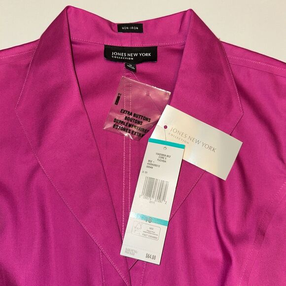 NWT Jones New York Women Tank Top 16W Fuchsia NON IRON Cotton Wing Collar $64 - Picture 3 of 8